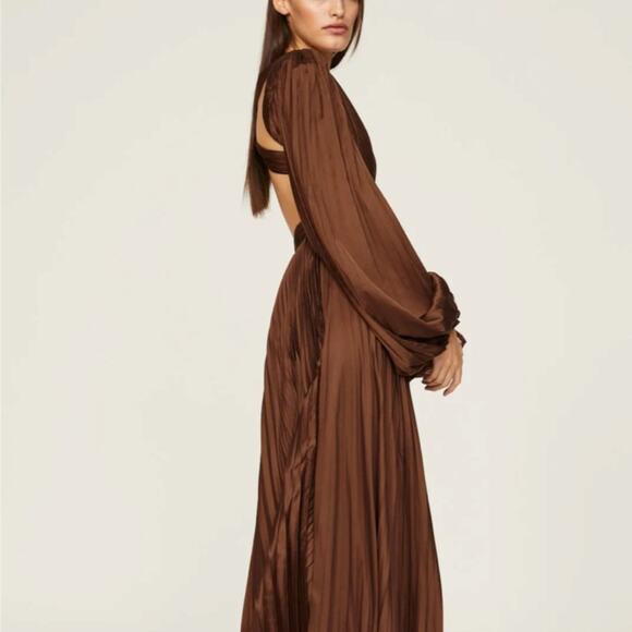 RTR Ieena Mac Duggal Sz 2 Long Sleeve Formal Gown Floor Length Chocolate Brown - Picture 3 of 12